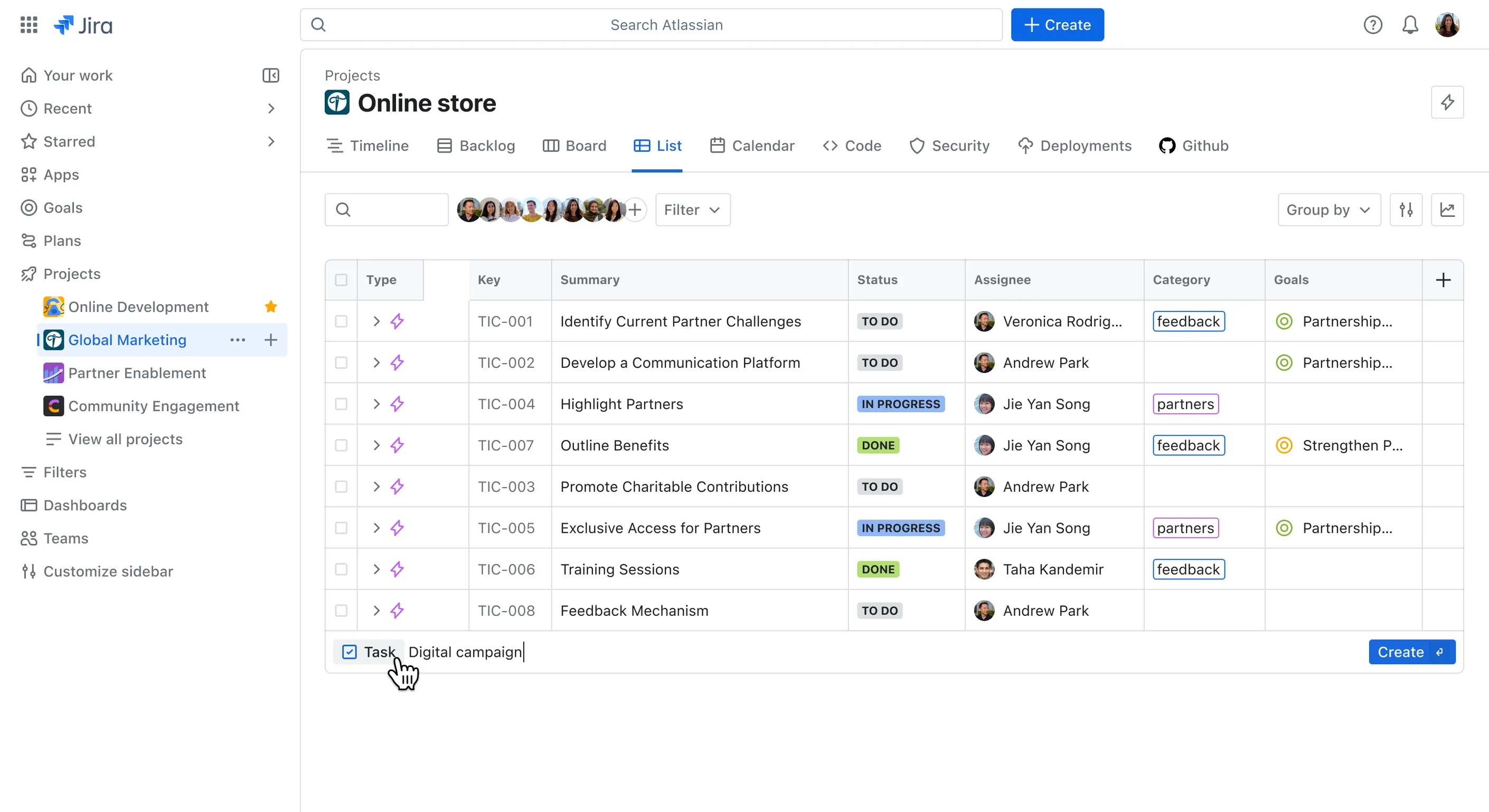 Jira Listenansicht – Screenshot der List View im neuen Jira