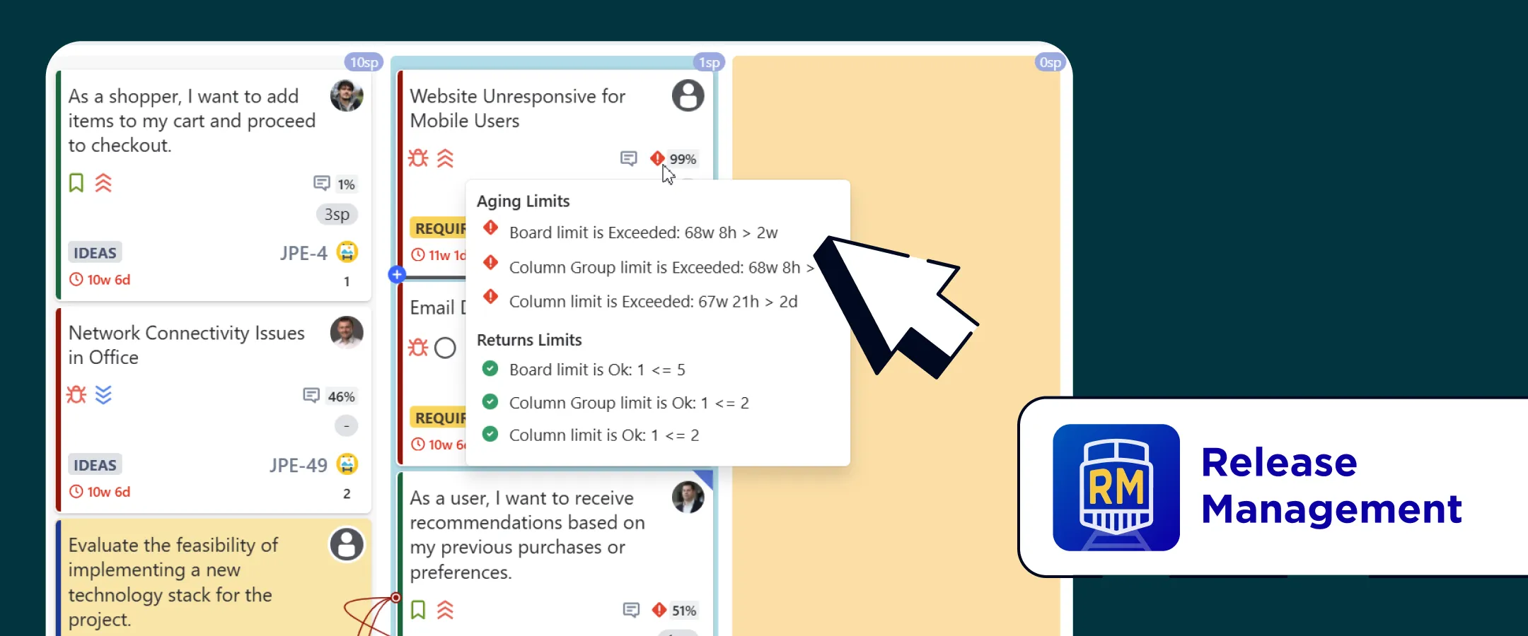 Advanced Kanban & Agile Boards for Jira – Board mit WIP- und Aging-Limits