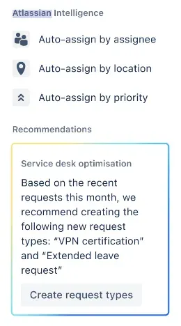 Screenshot: Recommendations in JSM