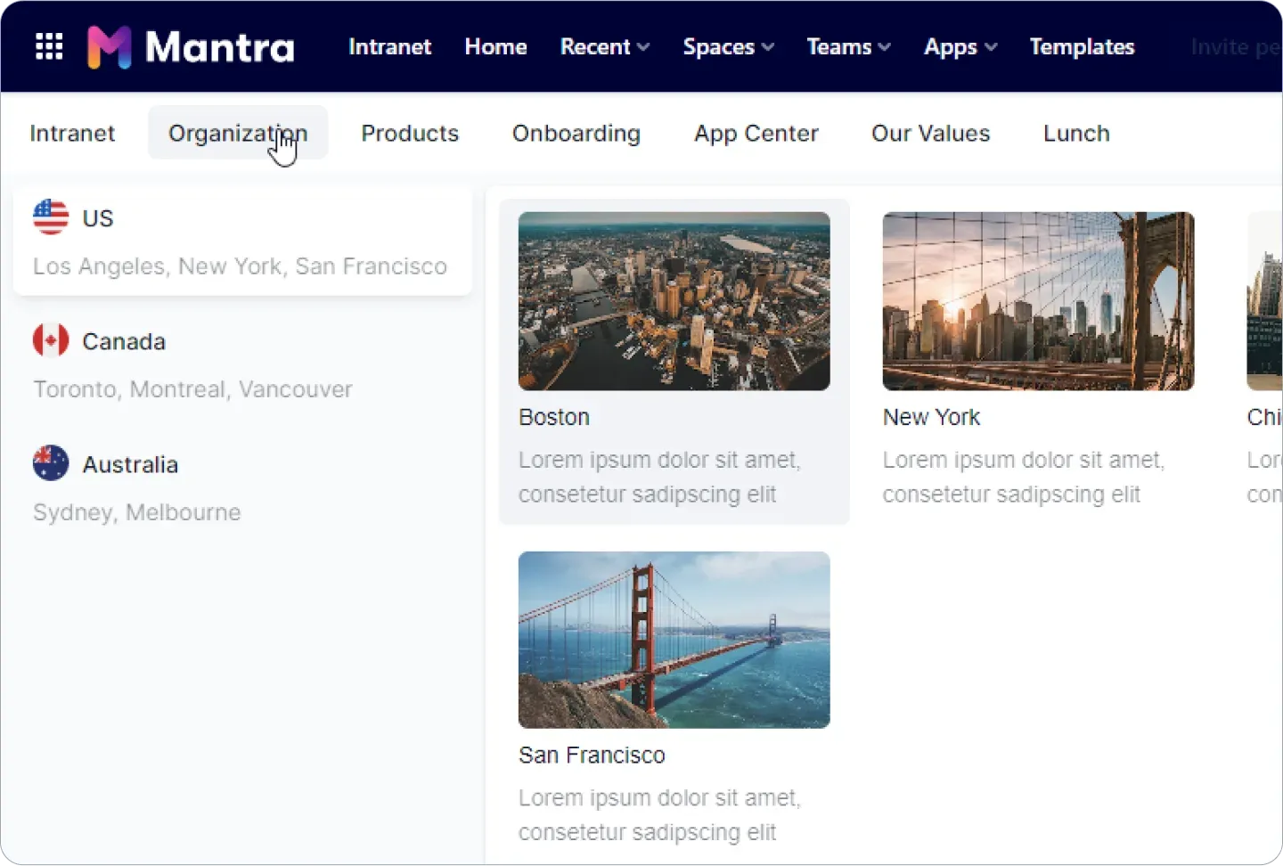 Navigation im Mantra-Intranet