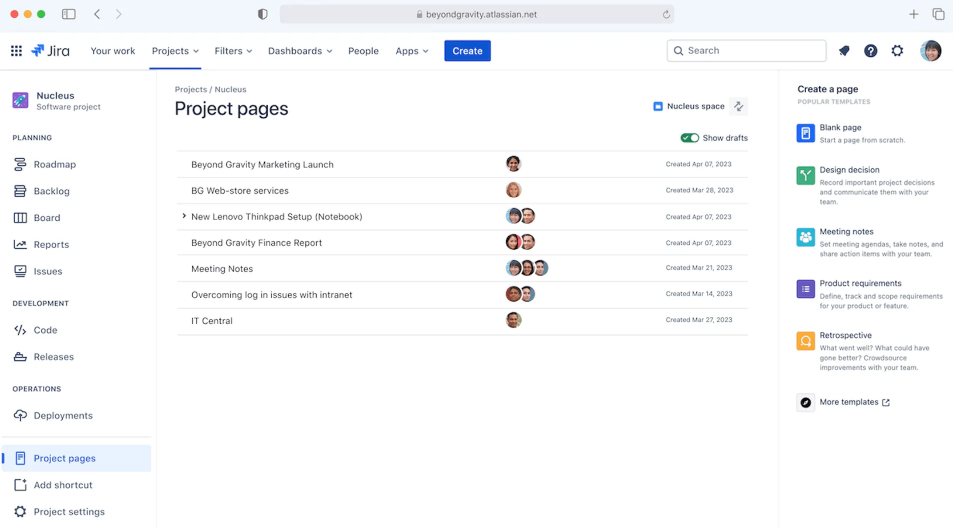 Jira Project Pages - Confluence-Integration in Jira